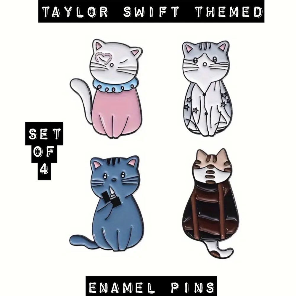 Taylor Swift Themed Enamel Pin Set of 4 Eras as Cats Lover, Folklore, etc NEW